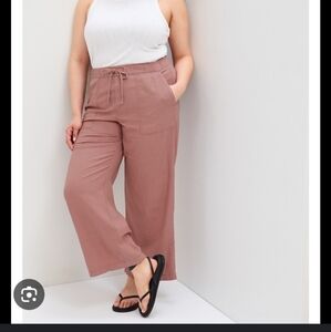 linen blend wide leg pull on pants in rust